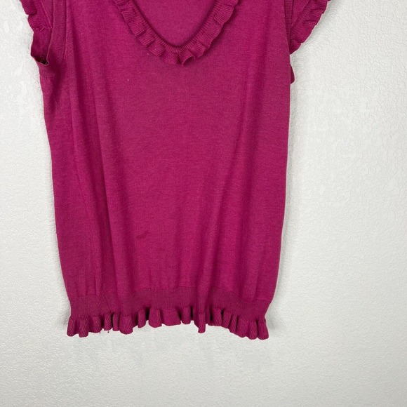 Marc by Marc‎ Jacobs Blouse Top Size Small Fuschia Silk Blend Ruffle Sleeve Knit - Picture 4 of 10